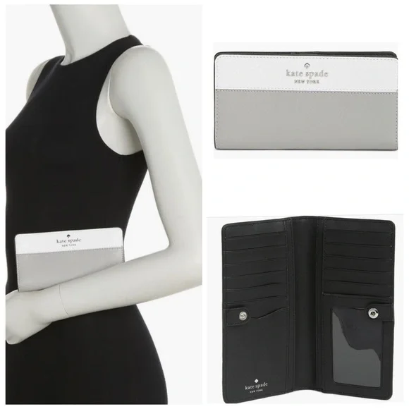 NWT Kate Spade Staci Colorblock Nimbus Grey Saffiano Leather Wallet