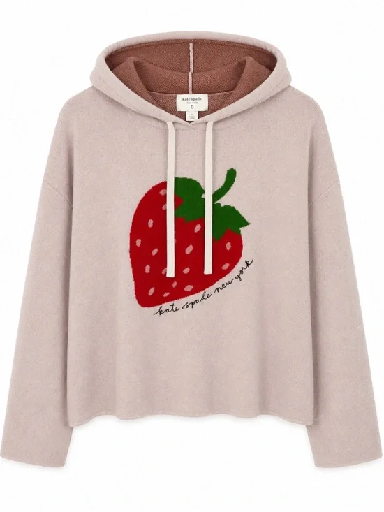 kate spade Cream Hoodie with Red Strawberry Motif, size large