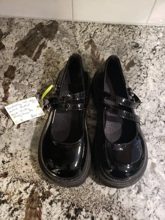 Black Patent Mary Jane Platform Shoes – Size 8-8.5