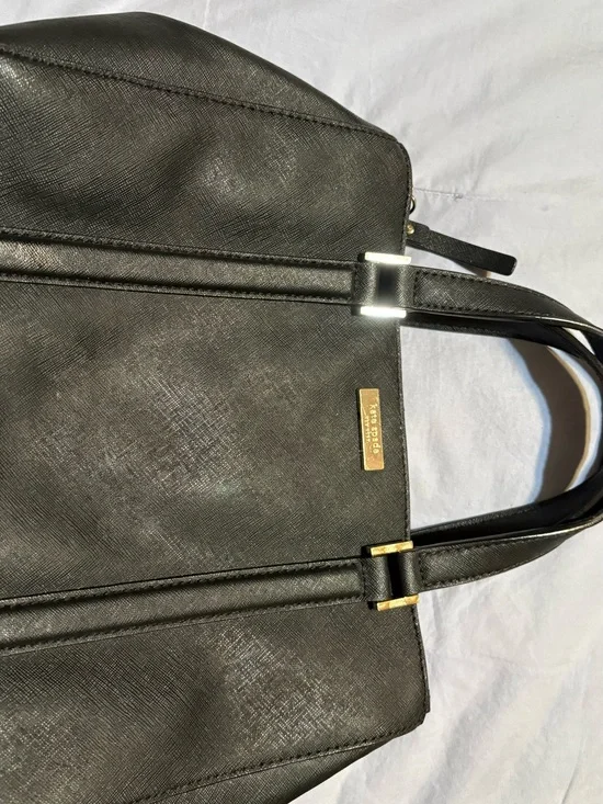 kate spade Black Leather Structured Tote with Gold Hardware