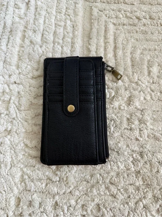 Black Phone Wallet Case with Card Slots and Zipper Pocket