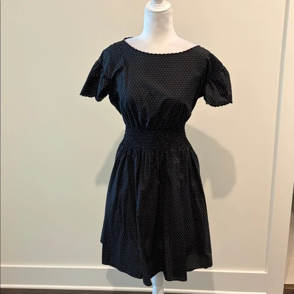 Kate Spade Smocked Waist Polka Dot Print Dress Sz M