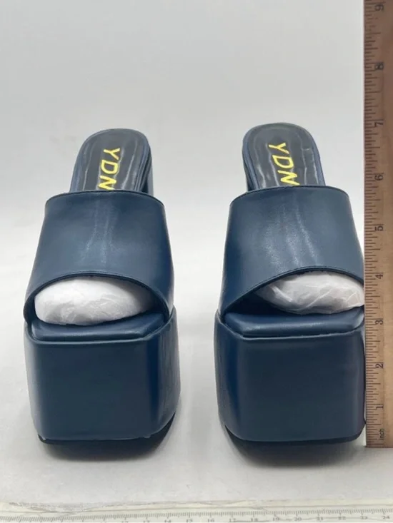 YDN Dark Blue Square Platform Slide Sandals