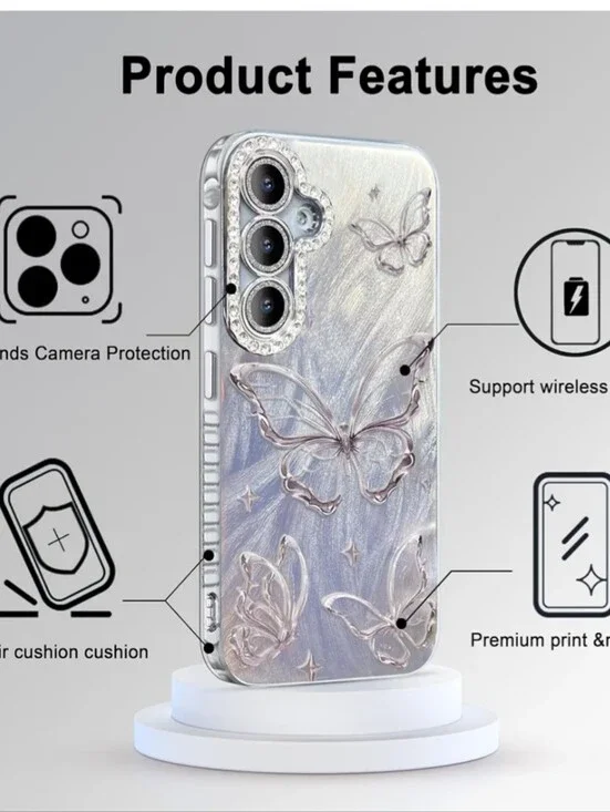 Butterfly Glitter Phone Case - for Samsung 25+  Silver Butterflies