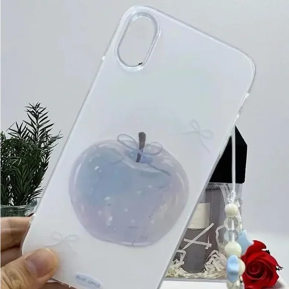 Clear Phone Case with Pastel Blue Apple Design - Unbranded