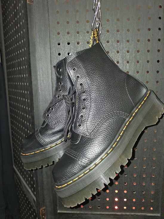 Dr. Martens Black Pebbled Leather Platform Lace-Up Boots