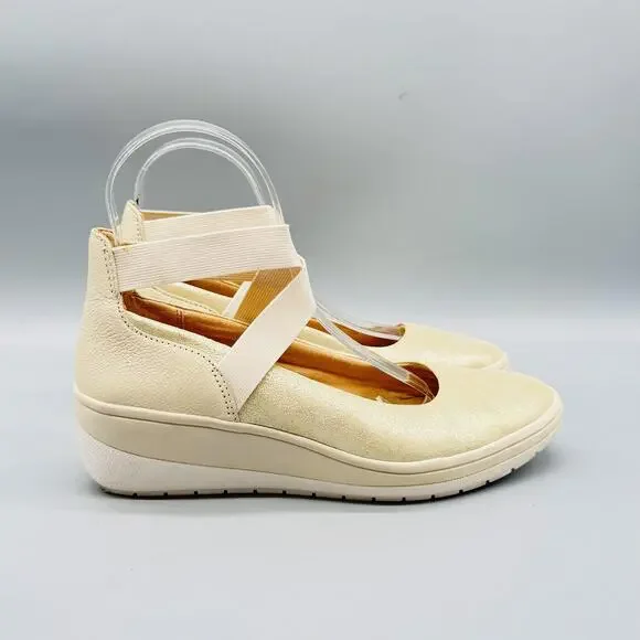Vionic Shoes Women 6 Beige Leather Ellery Mary Jane Wedge Comfort Flats Orthotic