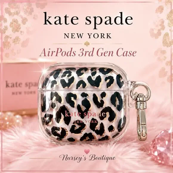 Kate Spade City Leopard AirPods 3rd Gen Case Black Gold NIB