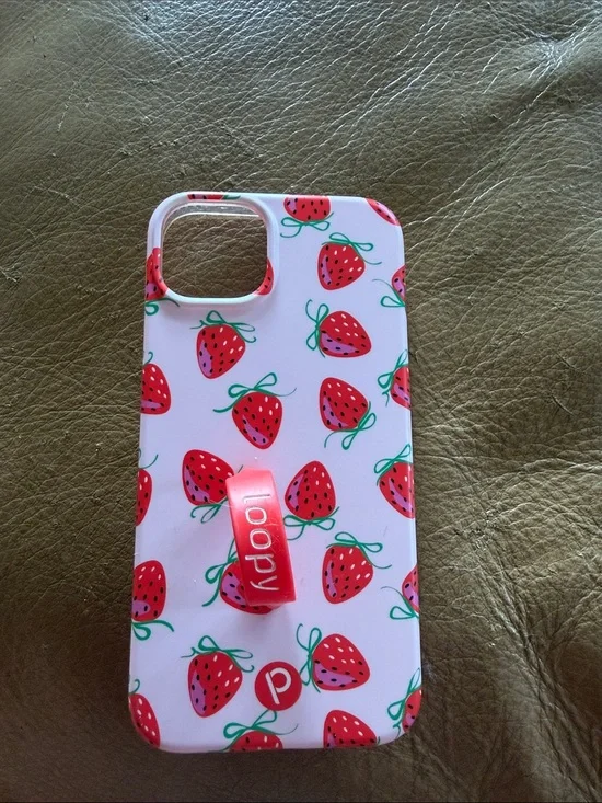 Loopy Case Pink Strawberry Print Phone Case with Loop Grip