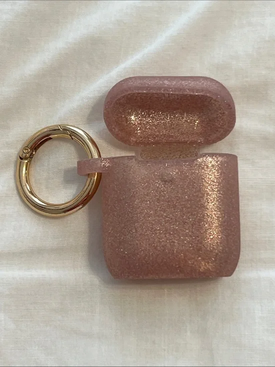 Glitter Pink Apple AirPods Generation 1 & 2 Case with Keyring