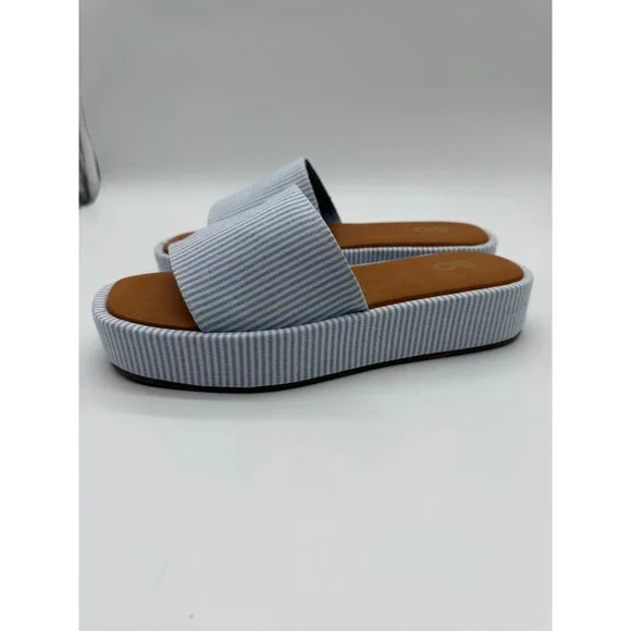 SO Womens Blue White Striped Platform Slide Sandals‎ Slip On 9 New