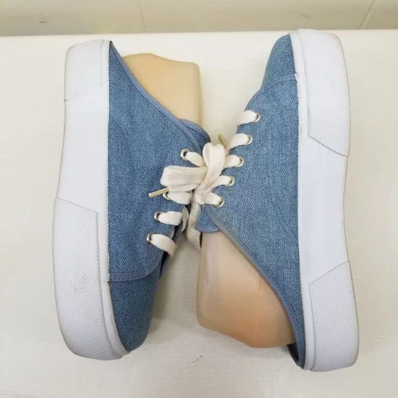 No Boundaries 7.5 Slip‎ On Blue Denim Loafers Chunky Platform 90s Y2K Lace Up