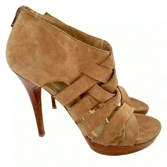 Stuart Weitzman womens platform ankle booties size 8.5 tan nubuck leather