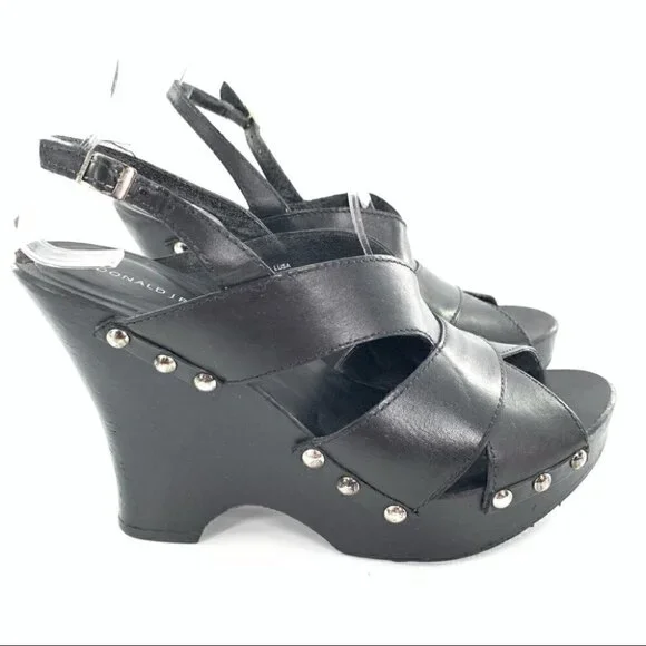 Donald J pliner sandals size 9 Lisa black wooden chunky festival platforms