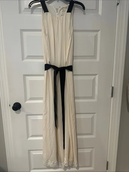 kate spade Cream Maxi Dress with Black Straps & Tie