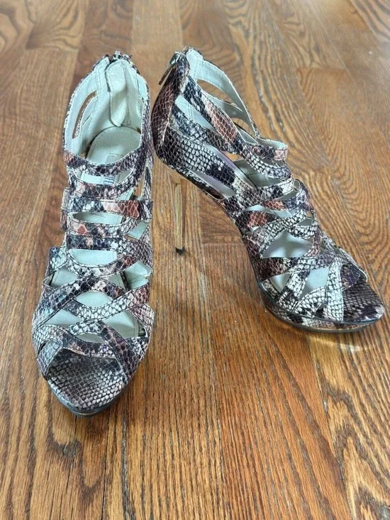 Jennifer Lopez Vivien Snake Print Caged Platform Stiletto Heels Size 9M