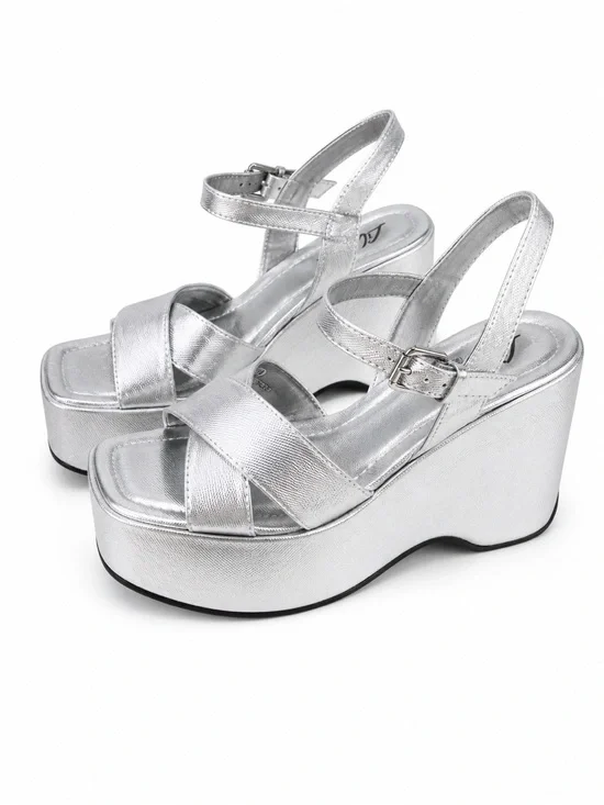 Liliana Silver Platform Wedge Sandals