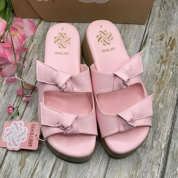 Sam & Libby Pink Platform Double Bow Tie Comfy Dress Sandals Shoes Size 7