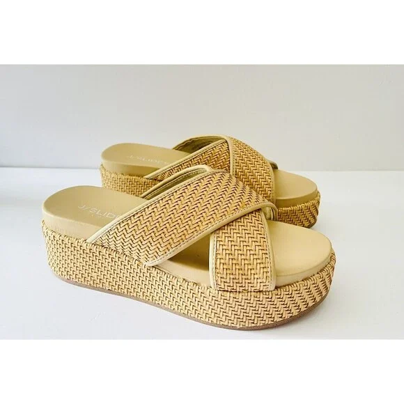 J/Slides Quackie Platform Vegan‎ Chunky Sandal Woven 9.5 Strap Wedge Resort $168