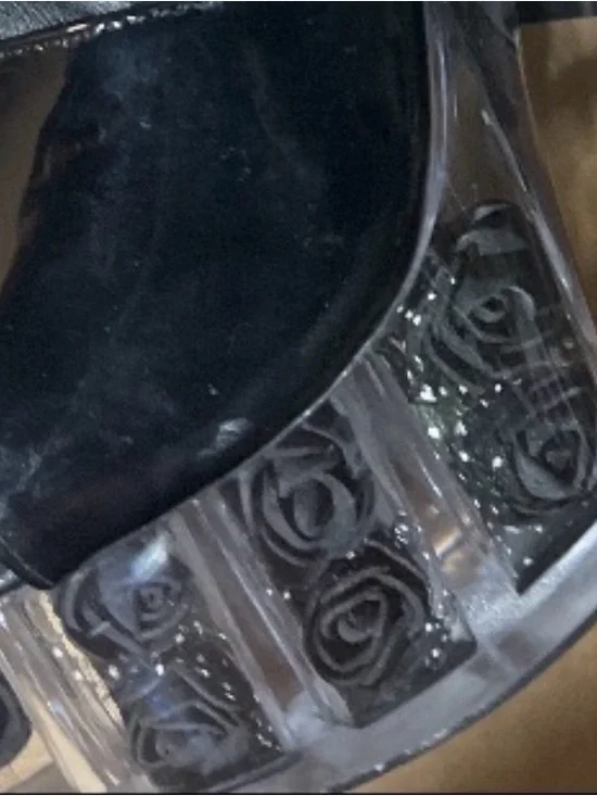 Women’s Black Clear Platform Sandals with Rose Detail