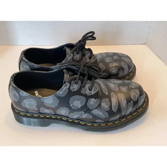 NEW‎ Doc Dr. Martens Skull Leopard Print Oxfords Black Men Sz 8 Women Sz 9 27686