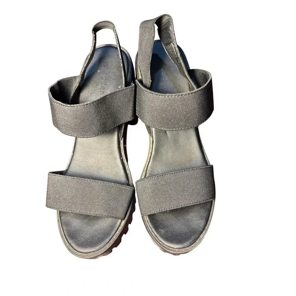 Madden Girl Seer Black ElasticLug Sole Platform Block Heel Sandals 7.5M SEER01J1