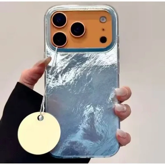 iPhone 17 Pro Clear Blue Metallic Ice Texture Phone Case New