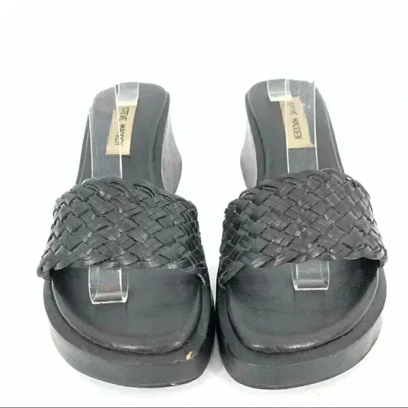 Steve madden sandals 8.5 Lil Black woven leather chunky wooden platforms 90s y2k