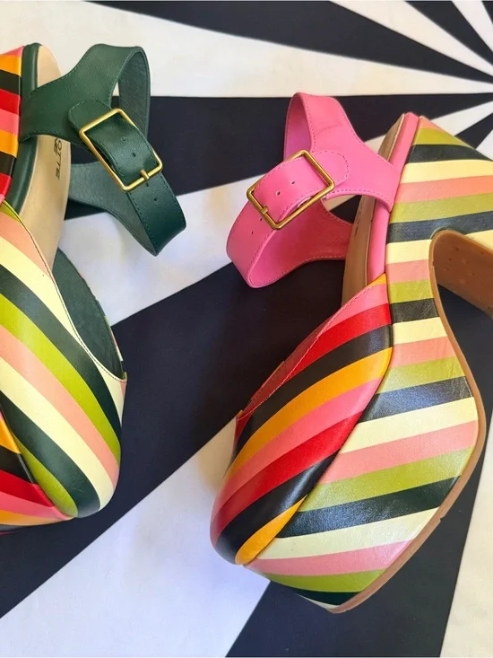 Charlotte Stone Color-Block Striped Platform  — Pink & Green RARE NWOT US10