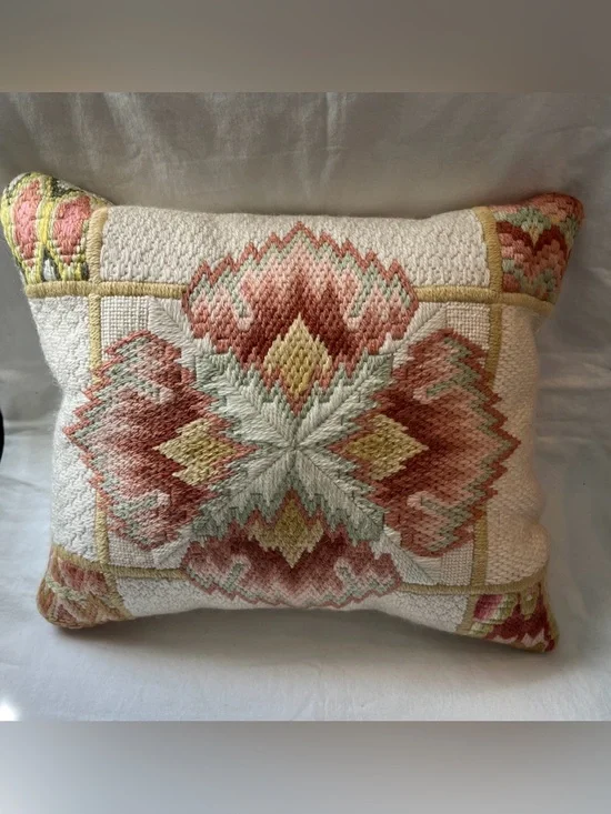 Vintage Florentine Flame Stitch  Geometric Pillow – Southwestern/Bohemian Motif