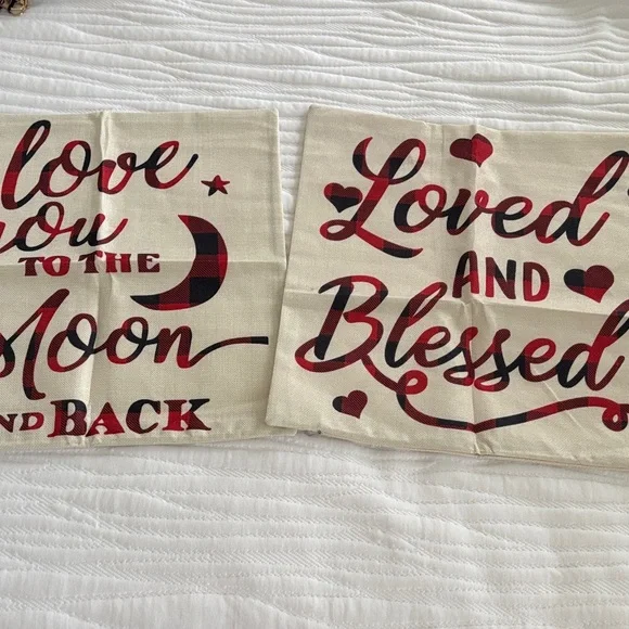 Love and Blessings Accent Pillow Covers Set of 2 Like New  17.5 x 17.5 inches Sq