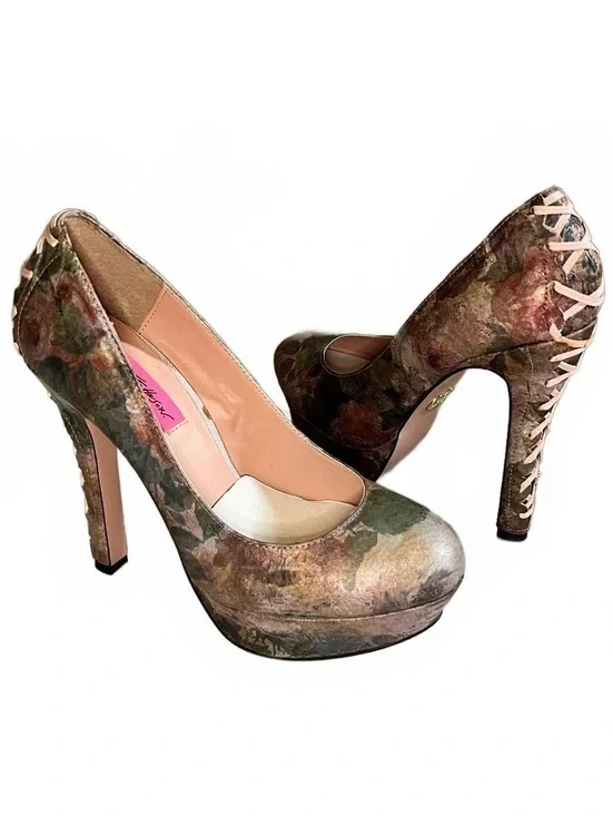 Betsey Johnson Ditan Floral Platform Corset Pumps Size 8