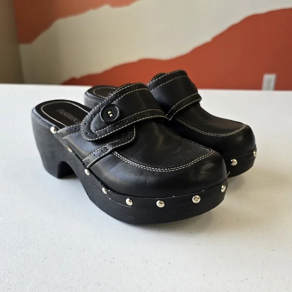 Fashion Bug‎ Black Studded Platform Clogs Y2K 90's Bratz Vintage