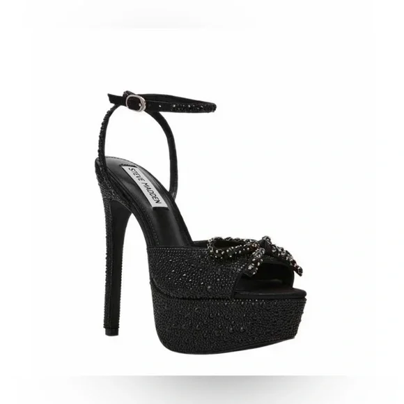 Steve‎ Madden Black Crystal Platform Ankle-Strap Sandals