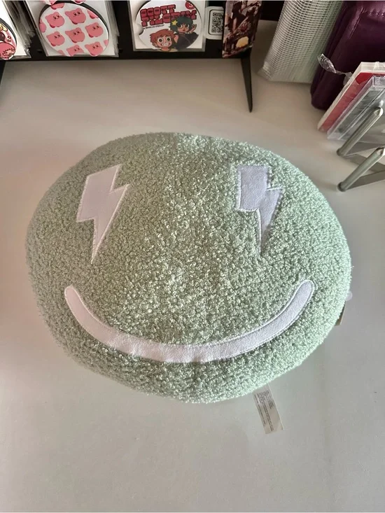 Bouclé Smile Face Accent Pillow in Light Sage