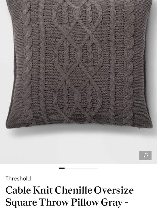 Cable Knit Chenille Oversize Square Throw Pillow Gray - Threshold™: 24x24