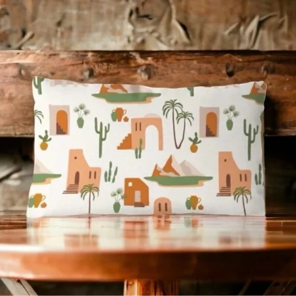 Pillow Cover Southwestern Cactus Buildings Western Zip Rectangle 19.7 X 11.8