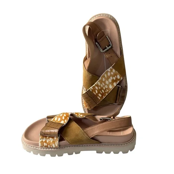Dolce Vita‎ Platform Sandals 6 Brown Womens Animal Print Mixed Media Lug