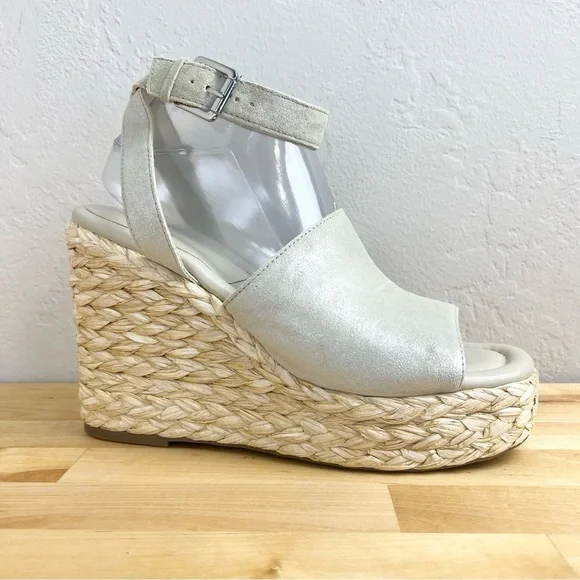 NEW Marc Fisher Nelly Light Natural Platform Wedge Espadrille Sandals Size 9.5