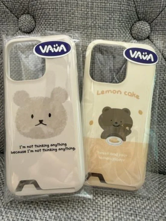 Korean VAIVA iPhone 16 Pro Cute Bear Card Holder Cases Set of 2