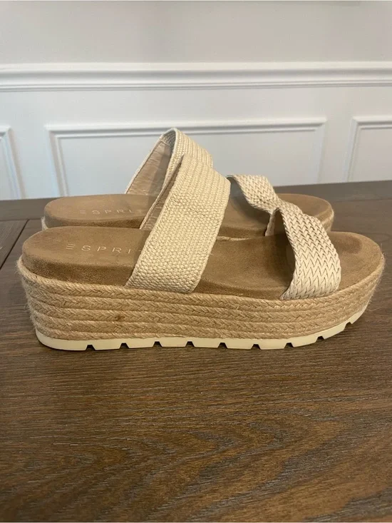 Esprit Natural Beige Woven Platform Slide Sandals