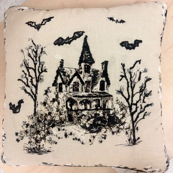 Laura Ashley Chedwell Haunted House Embroidered Decorative Pillow Halloween