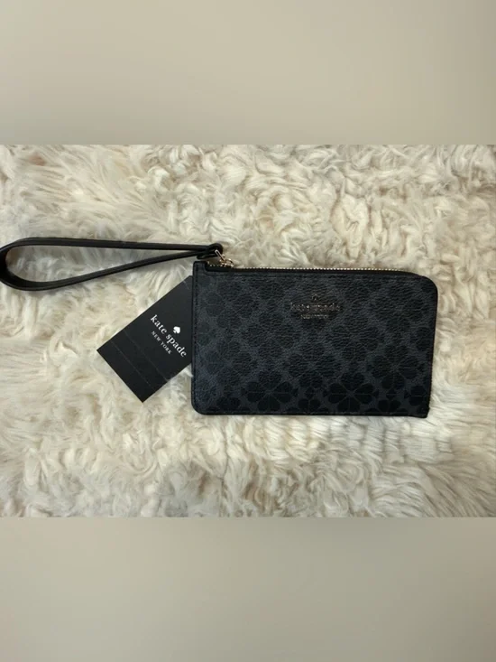 kate spade Black Floral Zip Wristlet with Wrist Strap