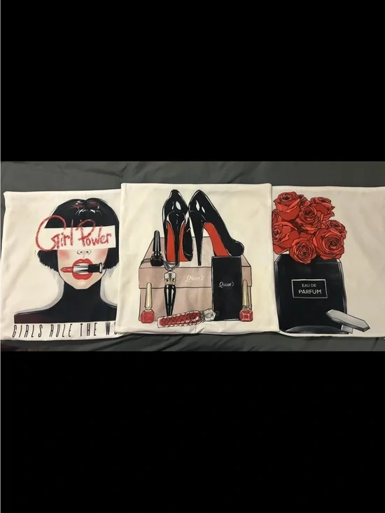 Throw pillow covers, Fashion Art Print red bottoms chanel Red, Black, White