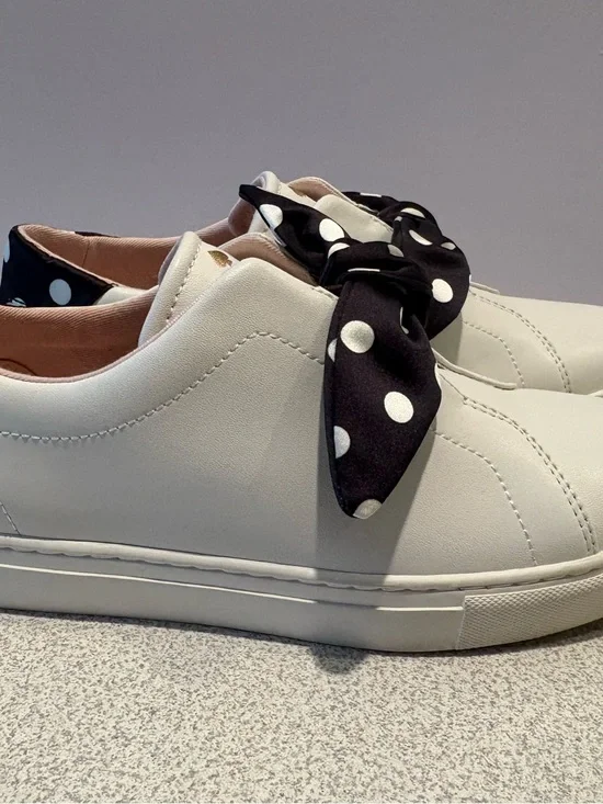 Kate Spade White Women's Slip-On Sneakers with Polka Dot Bow 7.5