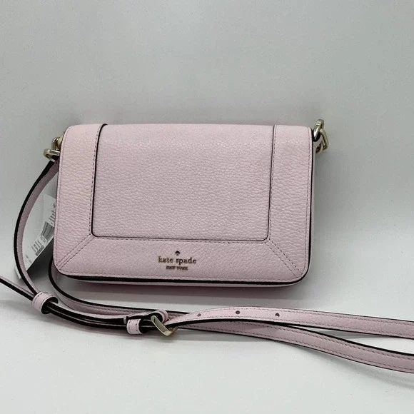 NWT Kate Spade Leno Poweder Pink Small Flip Crossbody Pebbled Leather Pocketbook