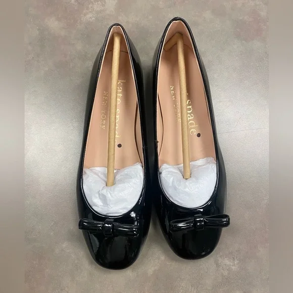 NIB Kate Spade Kiersten Black Patent Leather Bow Ballet Flats Size 6