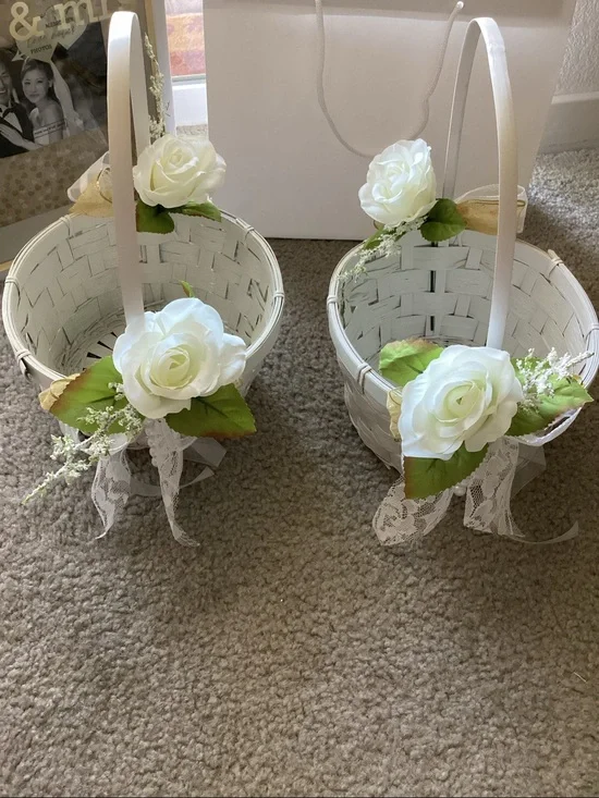 Handmade Woven Flower Girls Baskets for your Wedding - flowers,  lace, pearls