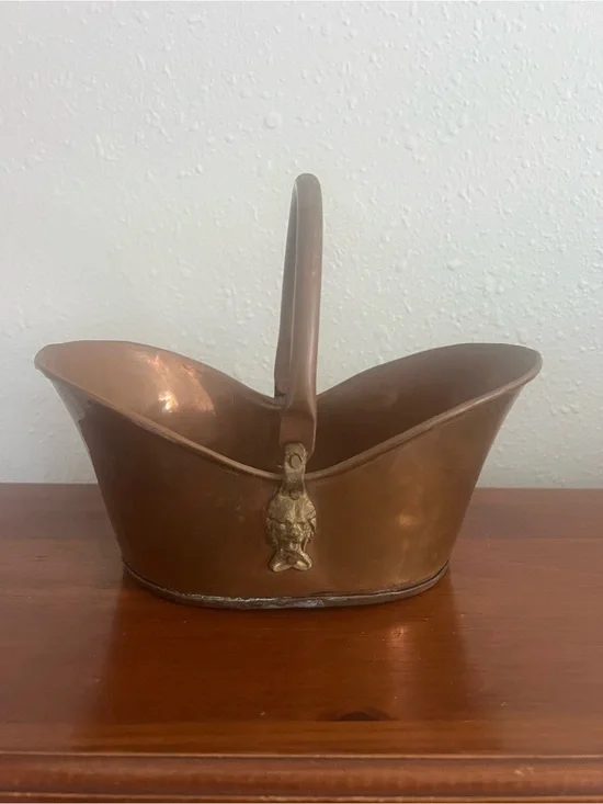 Vintage Copper Decorative Basket with Handle