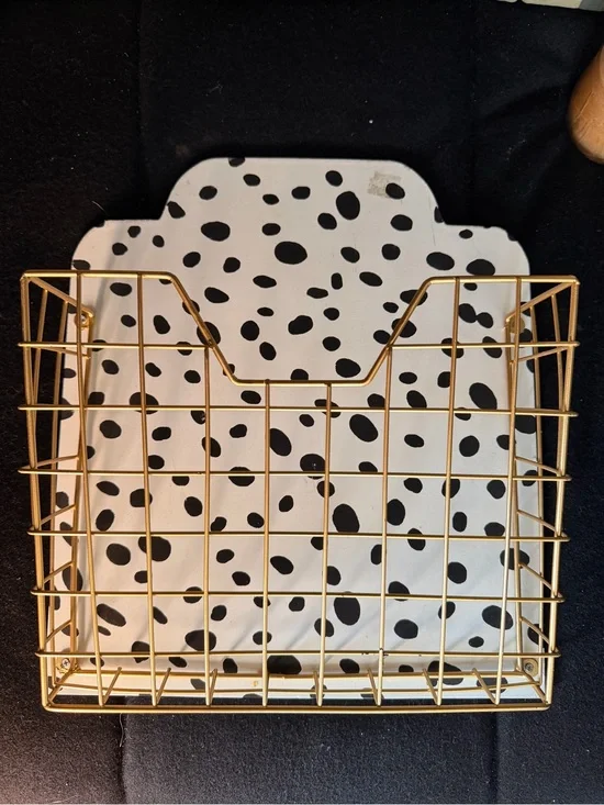 Gold Wire Wall File Holder with Black & White Dalmatian Pattern
